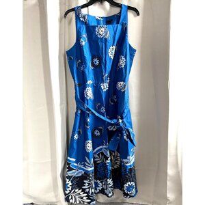Ann Taylor Womens Dress Size 10 Blue Floral Square Neck Belt Boho‎ Bloom 18226